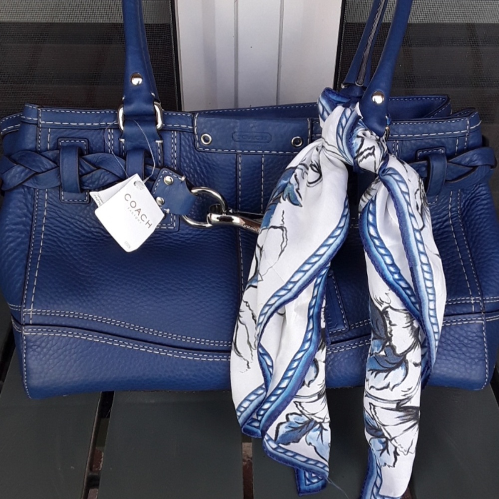 Blue leather coach purse